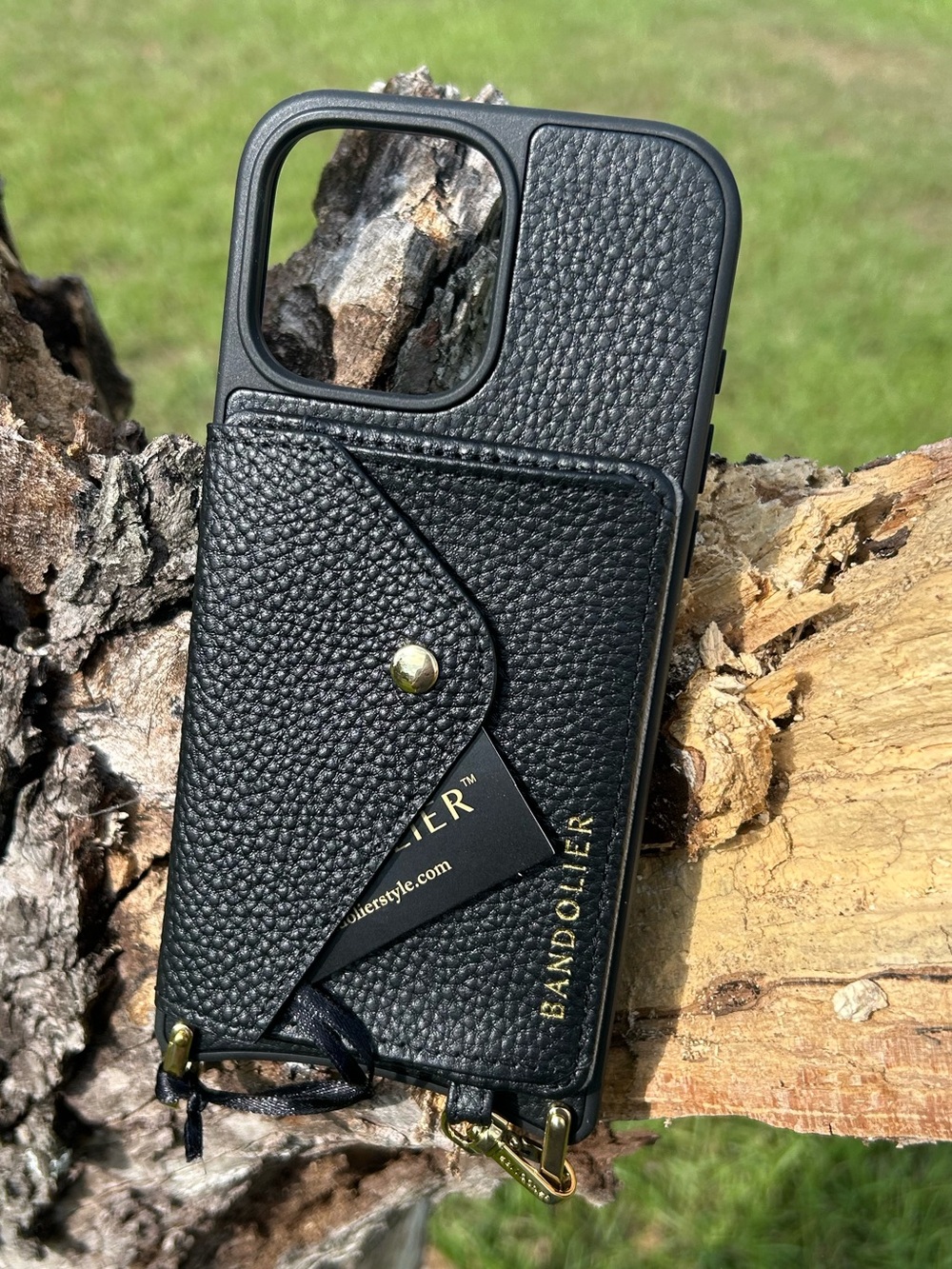 Bandolier Hailey Black Leather Phone Case – iPhone 16 Pro Max – Gold Hardware